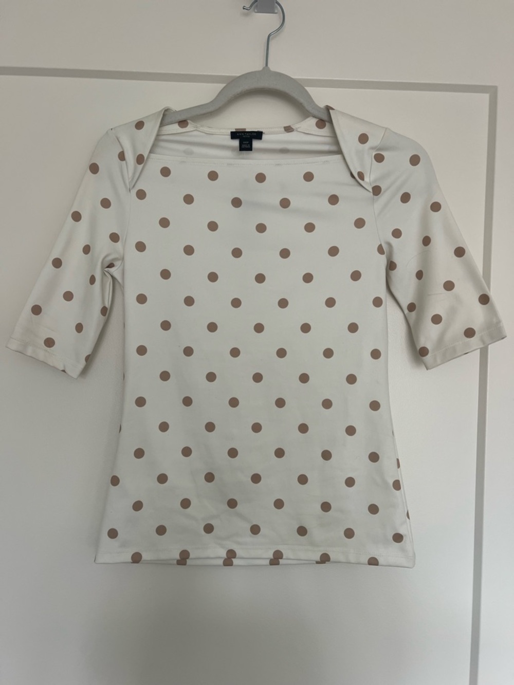 Ann Taylor Cream Top with Tan Polka Dots